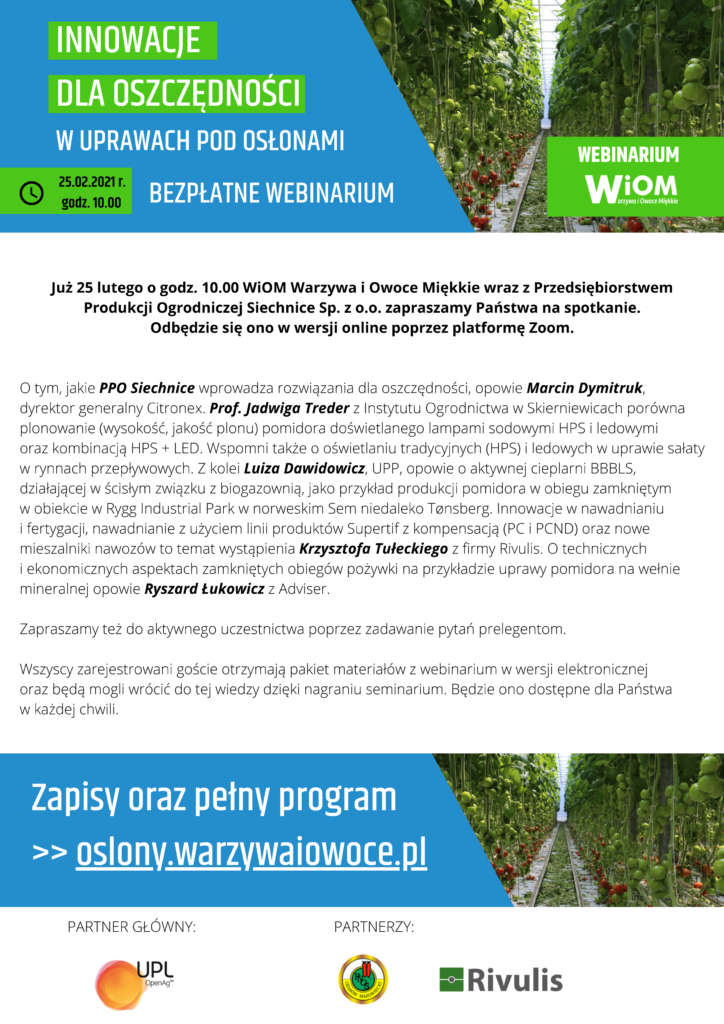 Innowacje w uprawach pod Osłonami zaproszenie